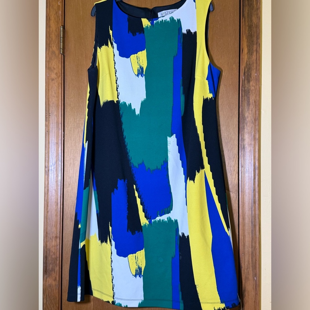Kasper Asymmetrical Blue and Yellow A-Line Dress